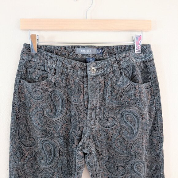 Vintage Gap Bootcut Stretch Paisley Velvet Pants 4 Whimsigoth Bohemian Low-Rise - Picture 4 of 12